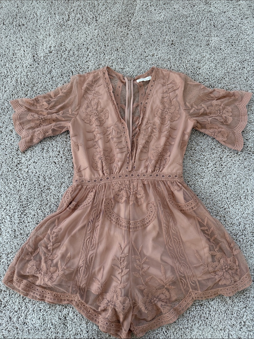 Women's Embroidered Lace Romper Dress - Blush